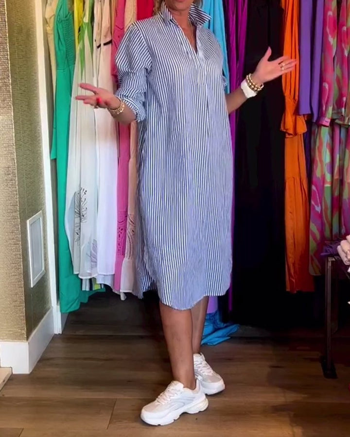 Women's Relaxed-Fit Striped Button-Down Fall Midi Dress