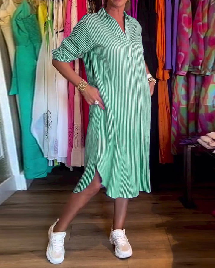 Women's Relaxed-Fit Striped Button-Down Fall Midi Dress