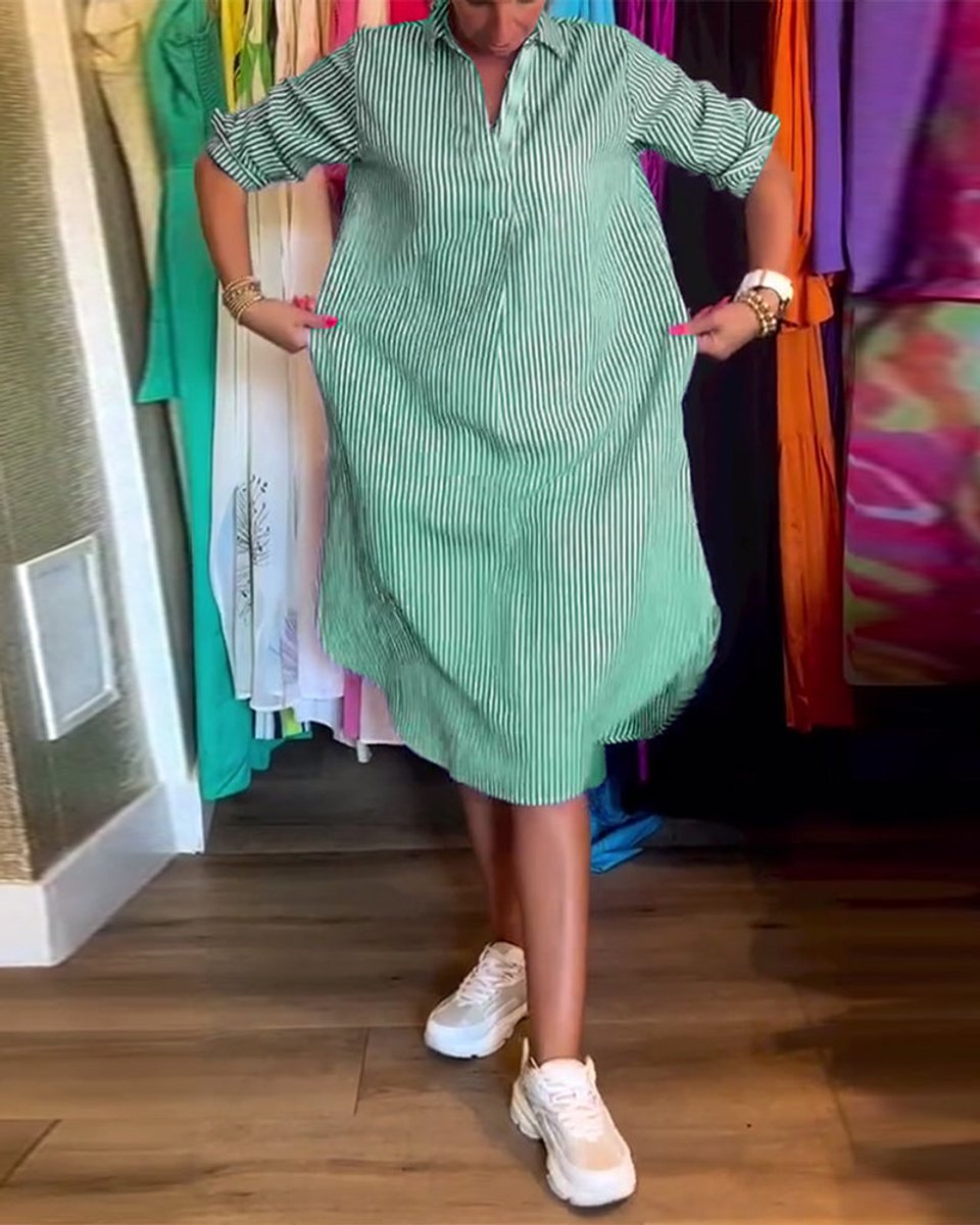 Women's Relaxed-Fit Striped Button-Down Fall Midi Dress