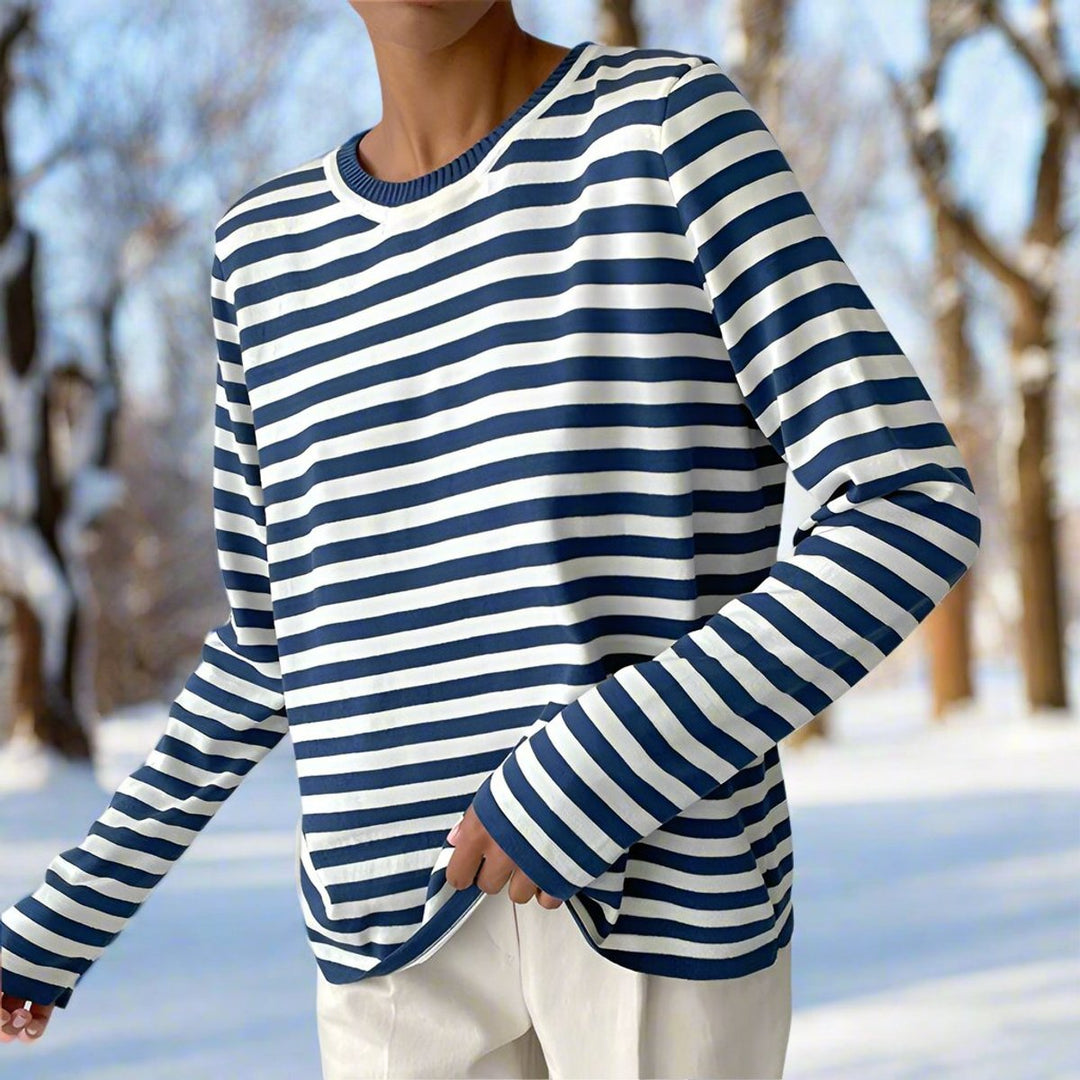 Women's Relaxed-Fit Striped Long-Sleeve Crewneck Top