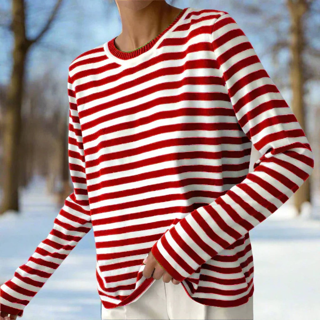 Women's Relaxed-Fit Striped Long-Sleeve Crewneck Top