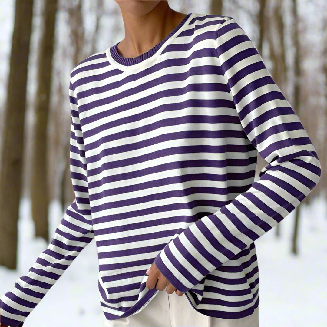 Women's Relaxed-Fit Striped Long-Sleeve Crewneck Top