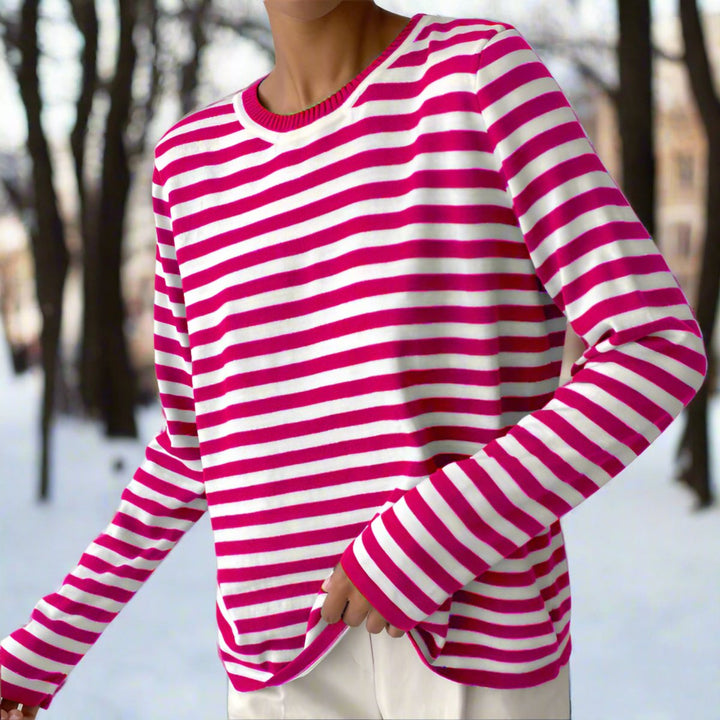 Women's Relaxed-Fit Striped Long-Sleeve Crewneck Top