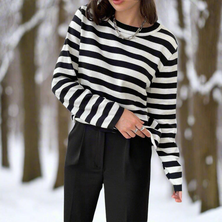 Women's Relaxed-Fit Striped Long-Sleeve Crewneck Top