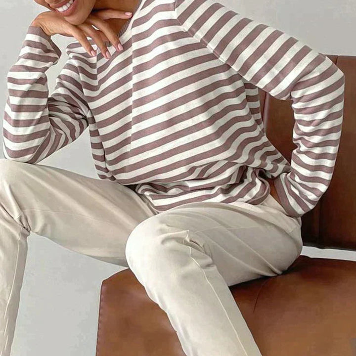 Women's Relaxed-Fit Striped Long-Sleeve Crewneck Top