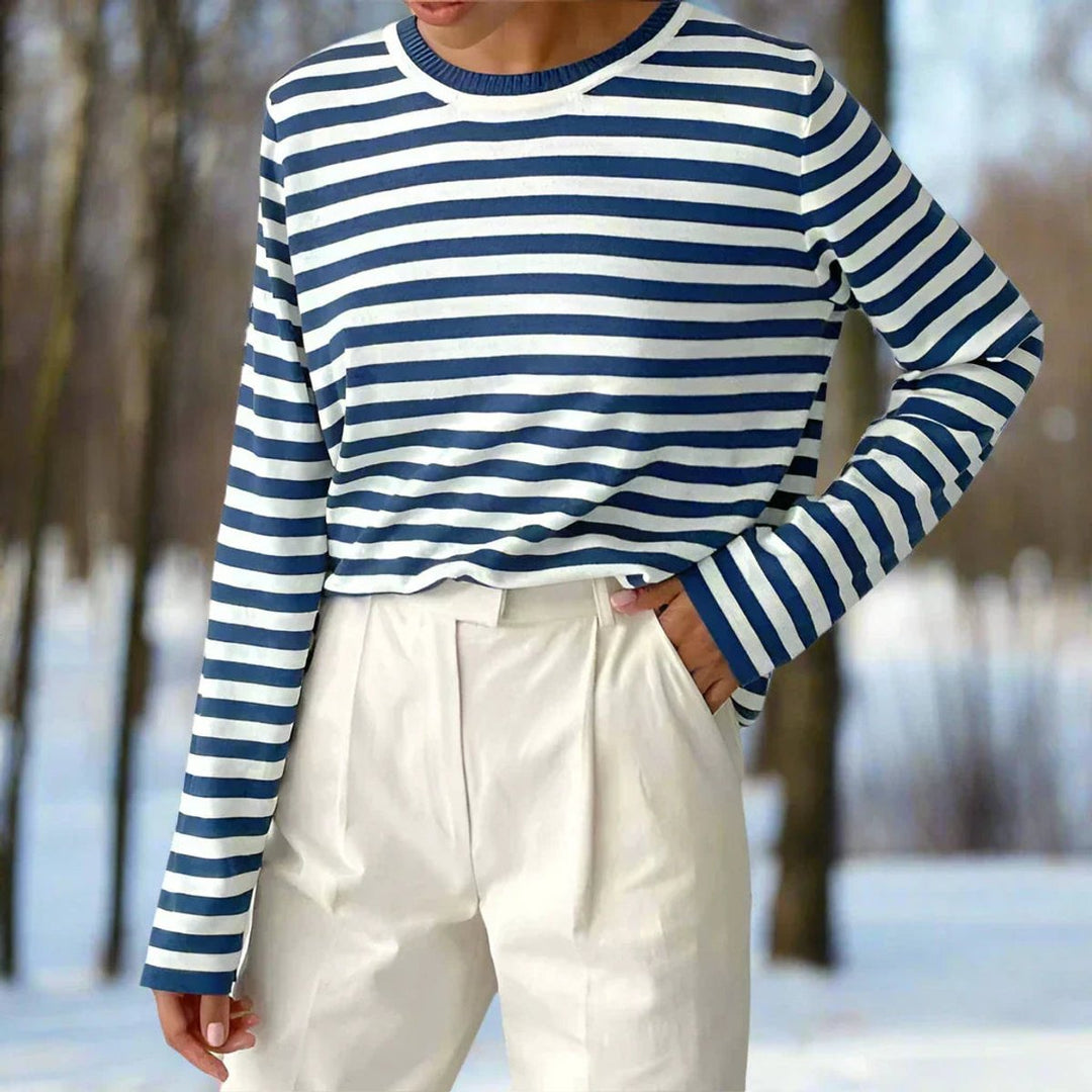 Women's Relaxed-Fit Striped Long-Sleeve Crewneck Top