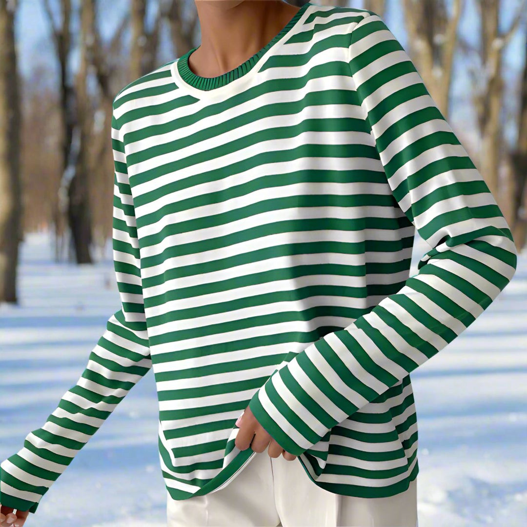 Women's Relaxed-Fit Striped Long-Sleeve Crewneck Top