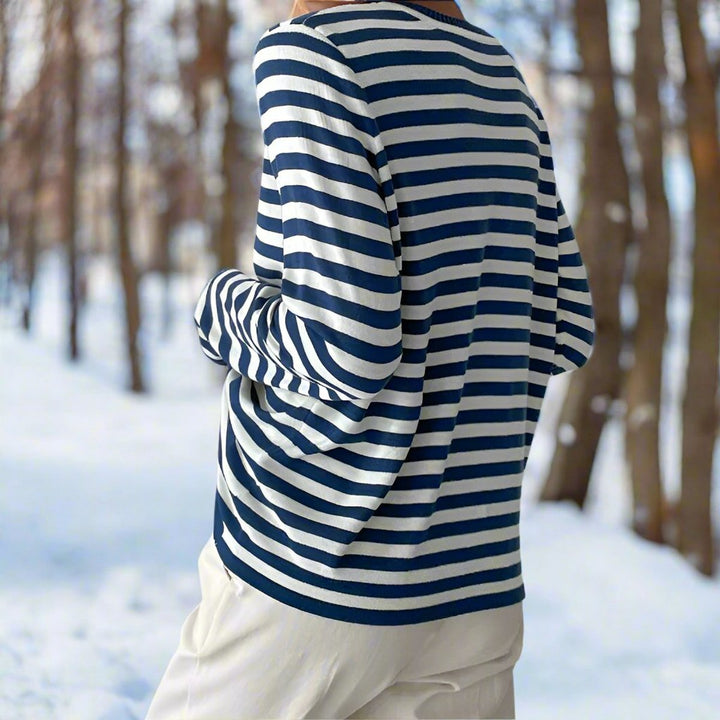 Women's Relaxed-Fit Striped Long-Sleeve Crewneck Top