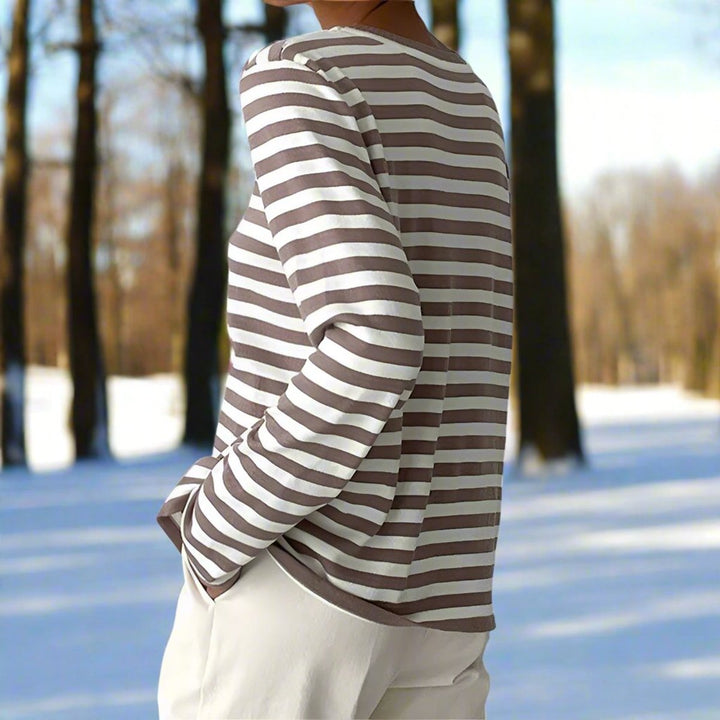 Women's Relaxed-Fit Striped Long-Sleeve Crewneck Top