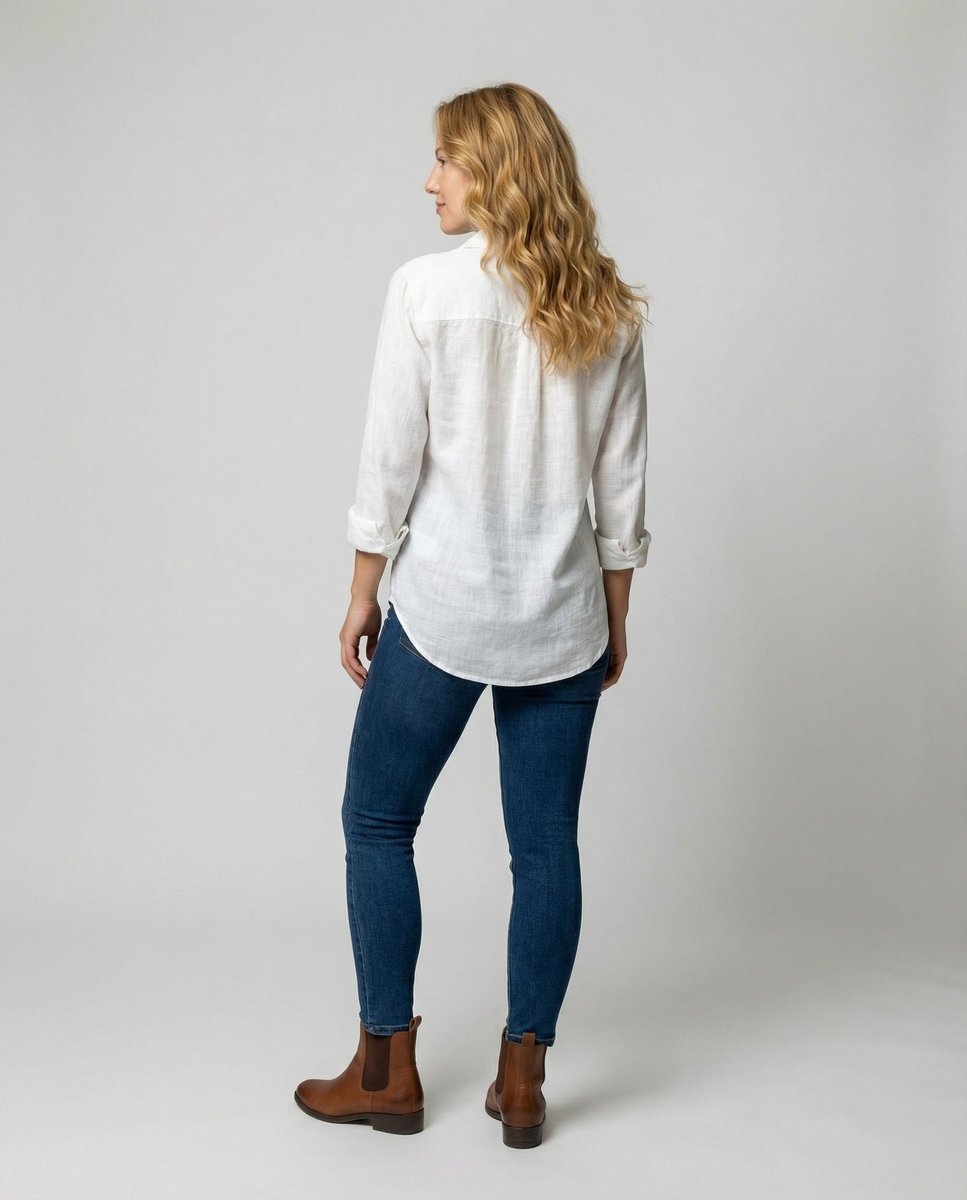 Women's Relaxed-Fit Three-Quarter Sleeve Classic Collar Linen Shirt
