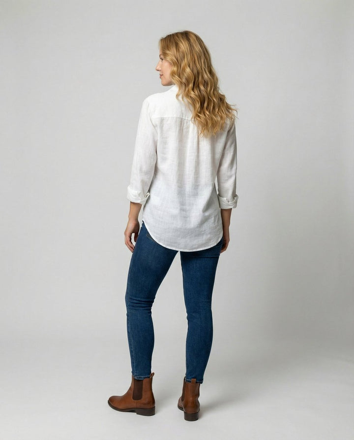 Women's Relaxed-Fit Three-Quarter Sleeve Classic Collar Linen Shirt