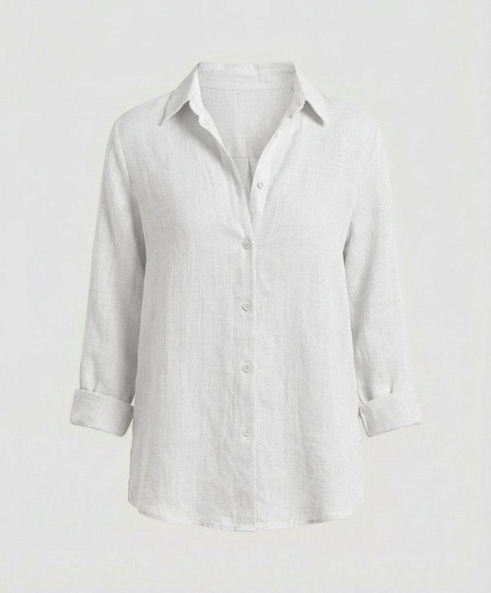 Women's Relaxed-Fit Three-Quarter Sleeve Classic Collar Linen Shirt