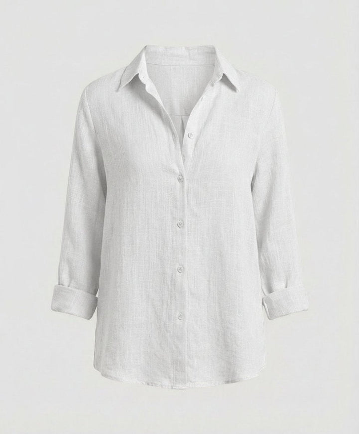 Women's Relaxed-Fit Three-Quarter Sleeve Classic Collar Linen Shirt