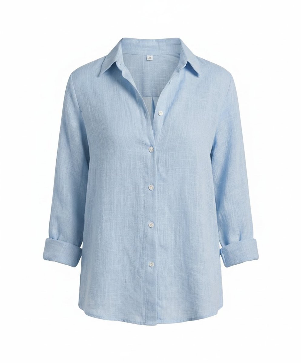 Women's Relaxed-Fit Three-Quarter Sleeve Classic Collar Linen Shirt