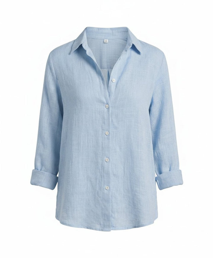 Women's Relaxed-Fit Three-Quarter Sleeve Classic Collar Linen Shirt