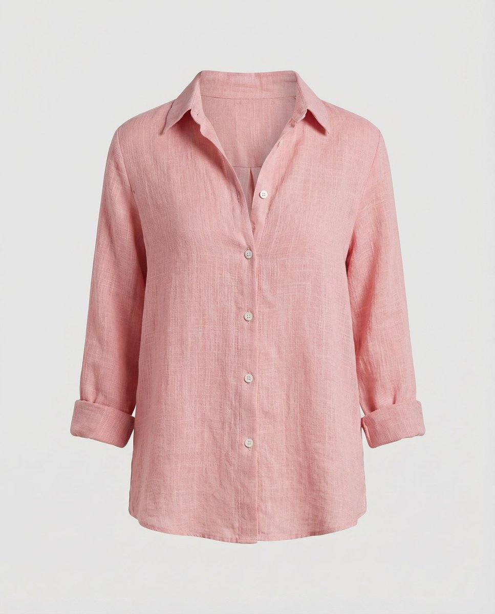 Women's Relaxed-Fit Three-Quarter Sleeve Classic Collar Linen Shirt