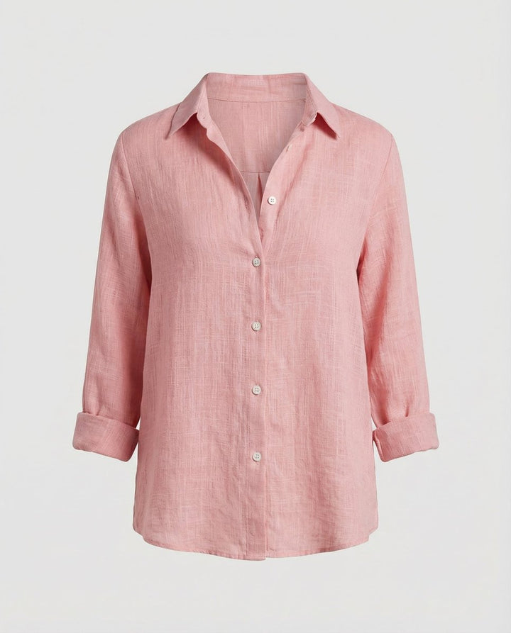 Women's Relaxed-Fit Three-Quarter Sleeve Classic Collar Linen Shirt