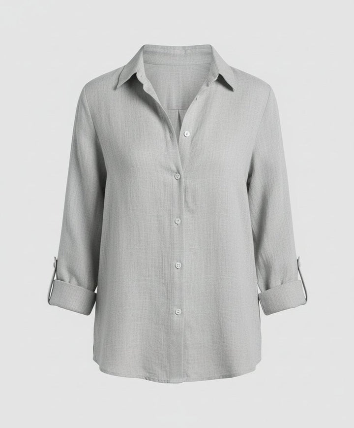 Women's Relaxed-Fit Three-Quarter Sleeve Classic Collar Linen Shirt