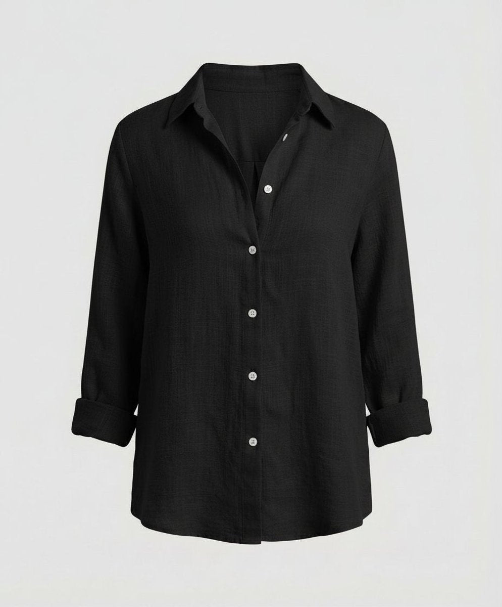 Women's Relaxed-Fit Three-Quarter Sleeve Classic Collar Linen Shirt