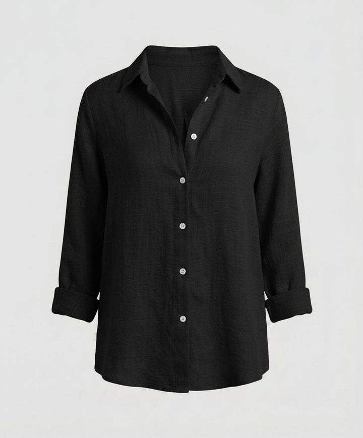 Women's Relaxed-Fit Three-Quarter Sleeve Classic Collar Linen Shirt