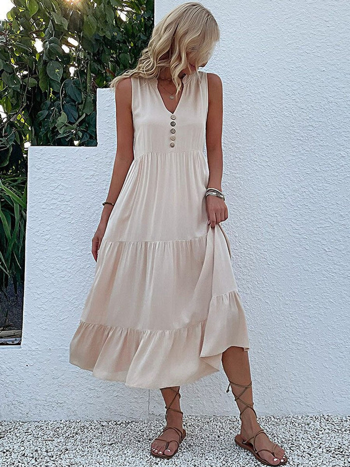 Women's Relaxed-Fit Tiered V-Neck Fall Midi Dress