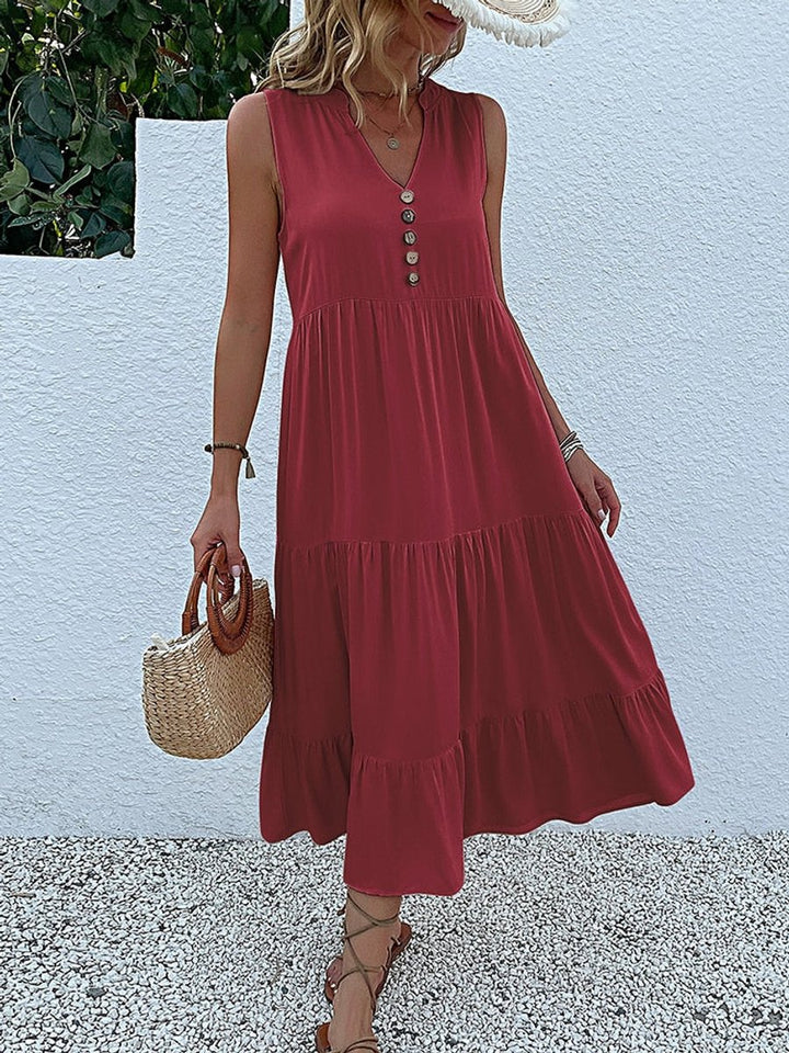 Women's Relaxed-Fit Tiered V-Neck Fall Midi Dress