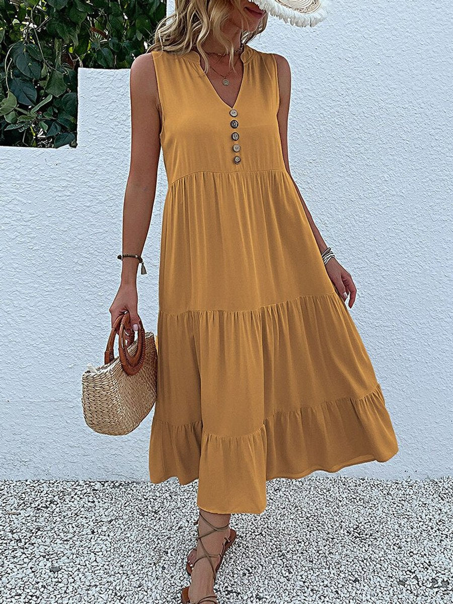 Women's Relaxed-Fit Tiered V-Neck Fall Midi Dress