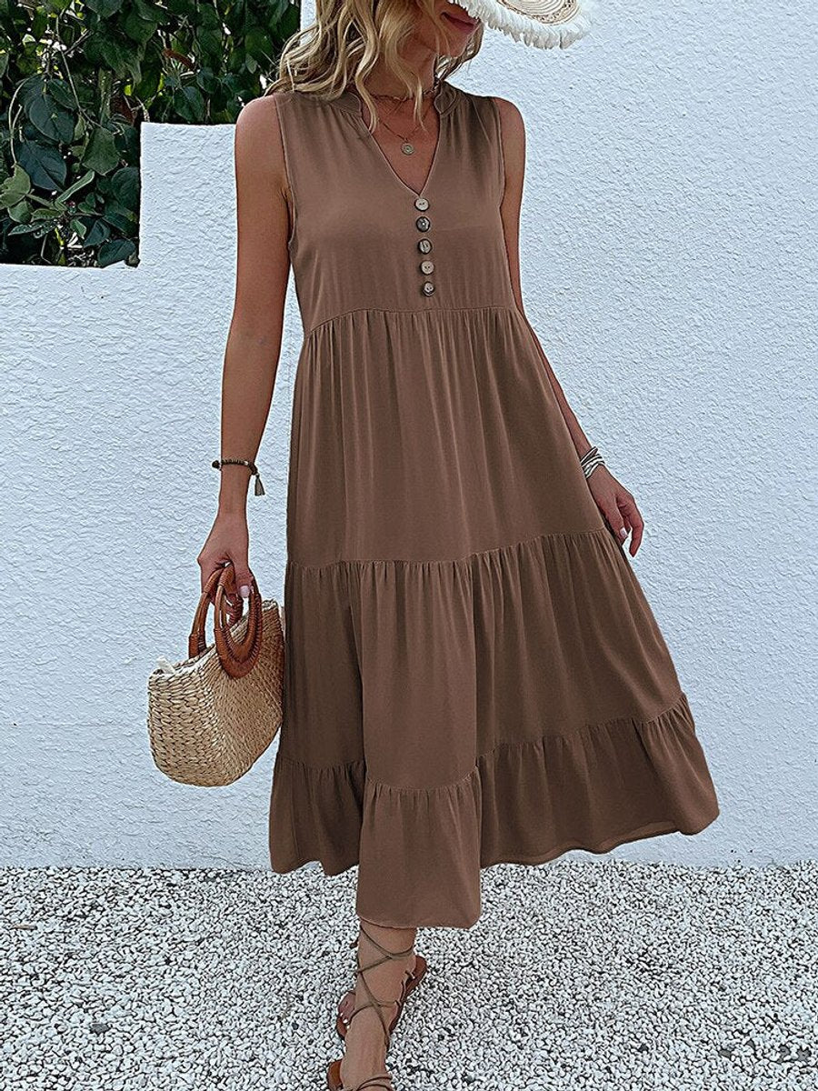Women's Relaxed-Fit Tiered V-Neck Fall Midi Dress