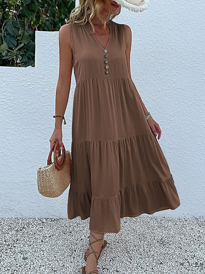 Women's Relaxed-Fit Tiered V-Neck Fall Midi Dress