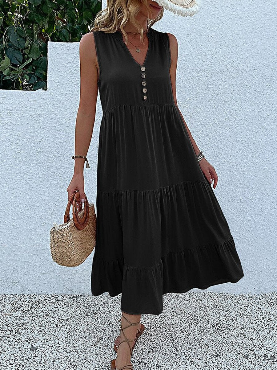 Women's Relaxed-Fit Tiered V-Neck Fall Midi Dress