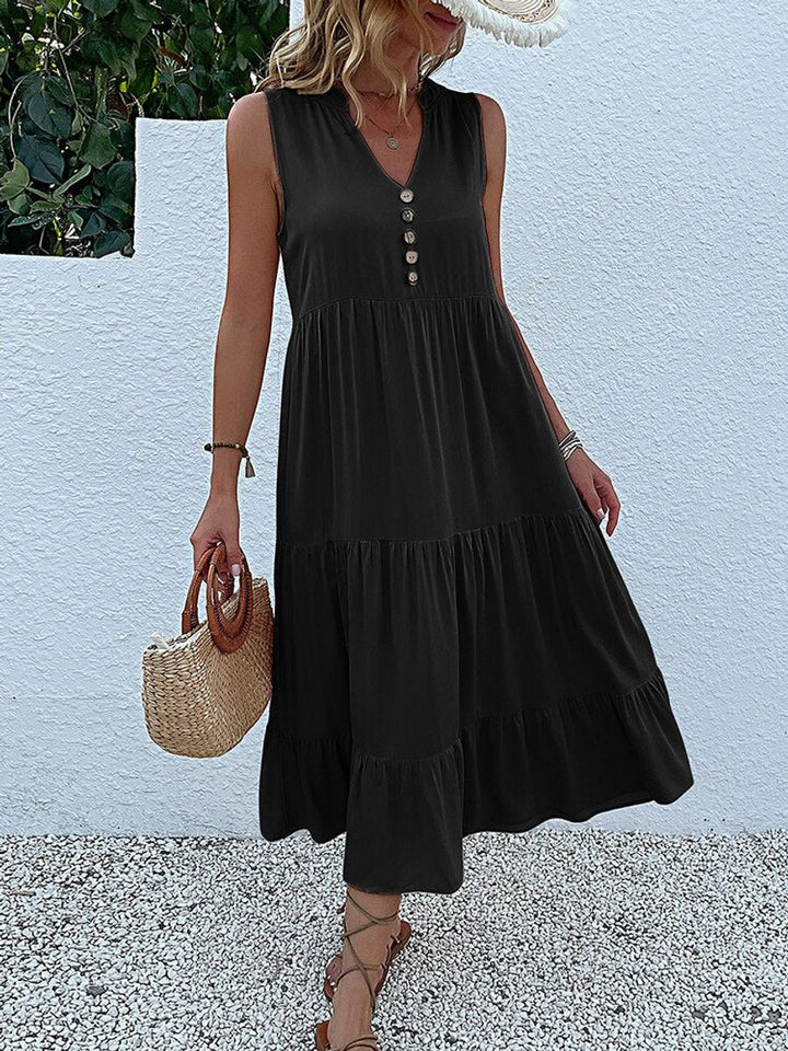 Women's Relaxed-Fit Tiered V-Neck Fall Midi Dress