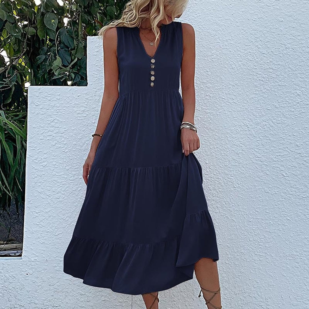 Women's Relaxed-Fit Tiered V-Neck Fall Midi Dress