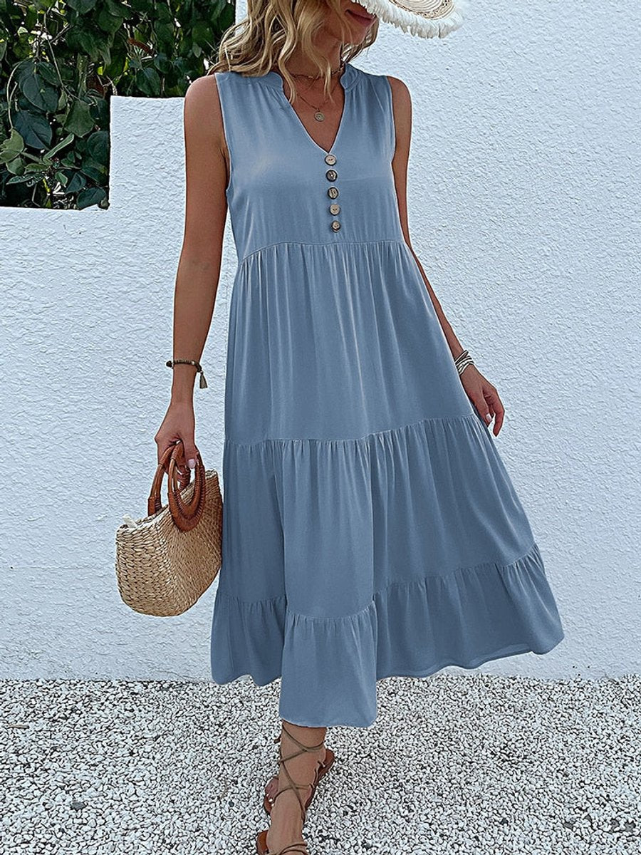 Women's Relaxed-Fit Tiered V-Neck Fall Midi Dress