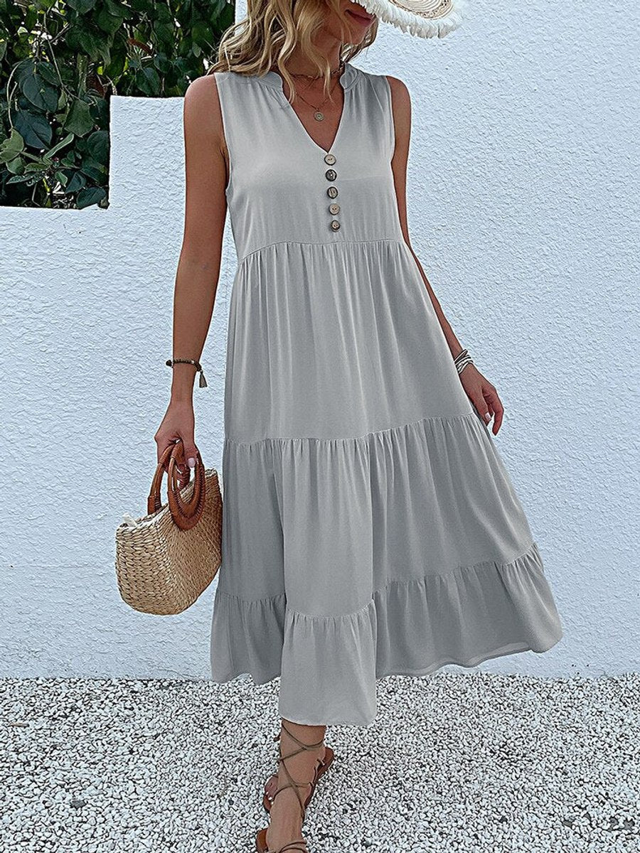 Women's Relaxed-Fit Tiered V-Neck Fall Midi Dress