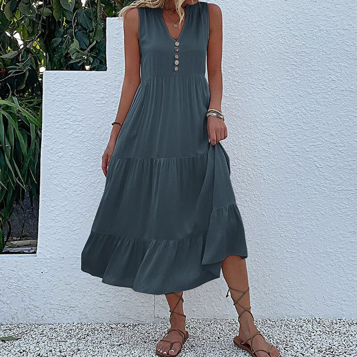 Women's Relaxed-Fit Tiered V-Neck Fall Midi Dress