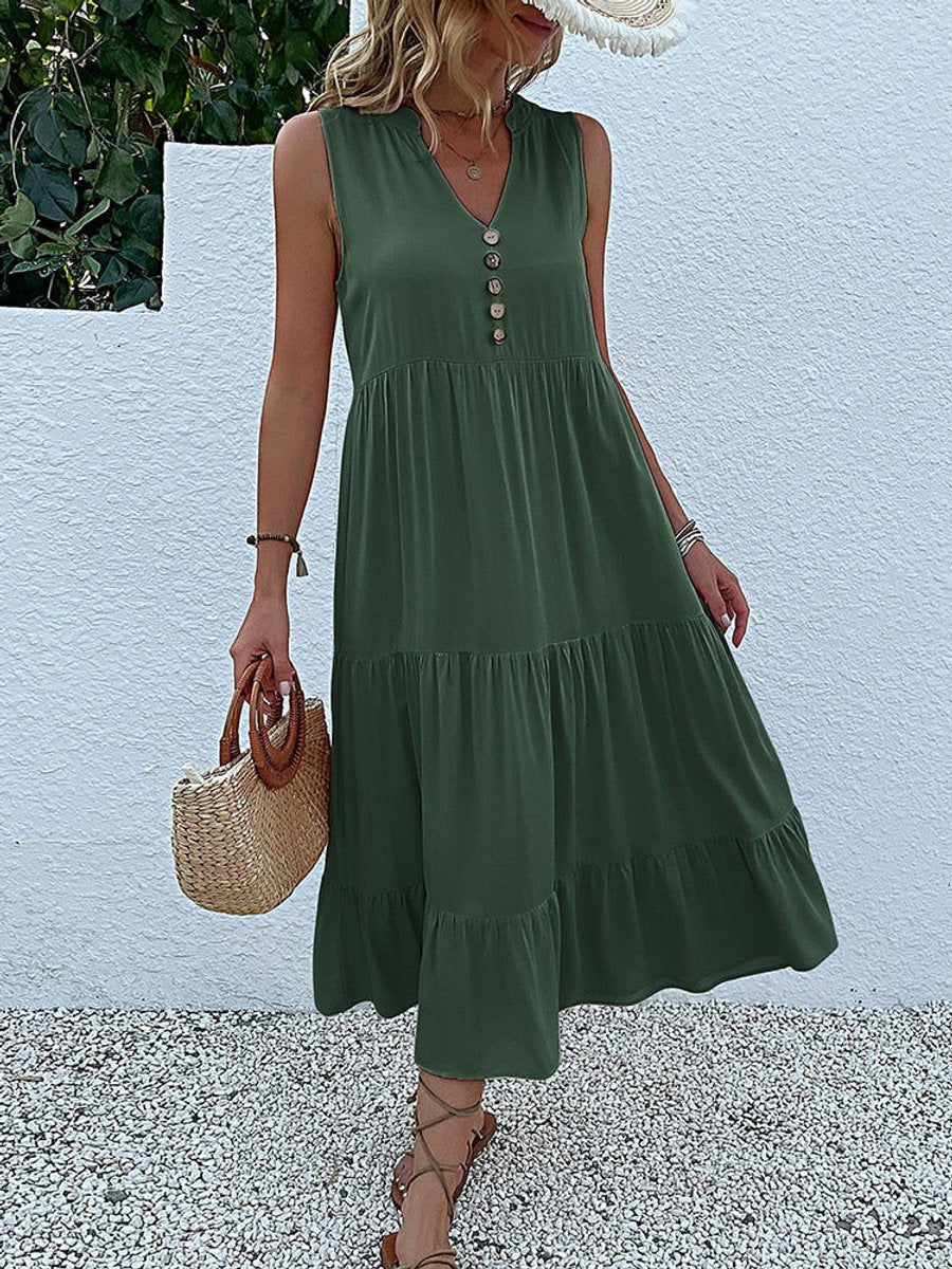 Women's Relaxed-Fit Tiered V-Neck Fall Midi Dress