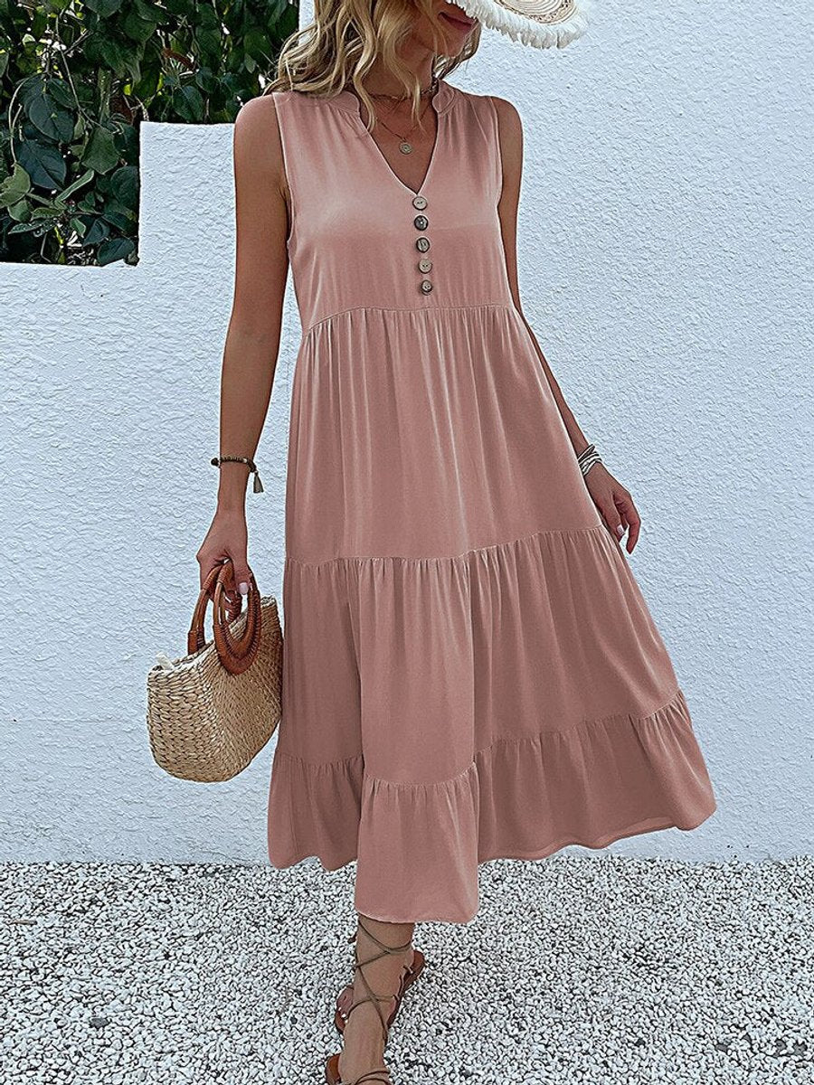 Women's Relaxed-Fit Tiered V-Neck Fall Midi Dress