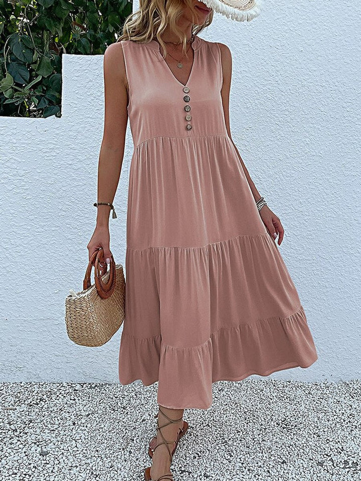 Women's Relaxed-Fit Tiered V-Neck Fall Midi Dress