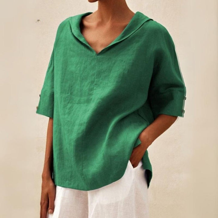 Women's Relaxed-Fit V-Neck Linen Short-Sleeve Top