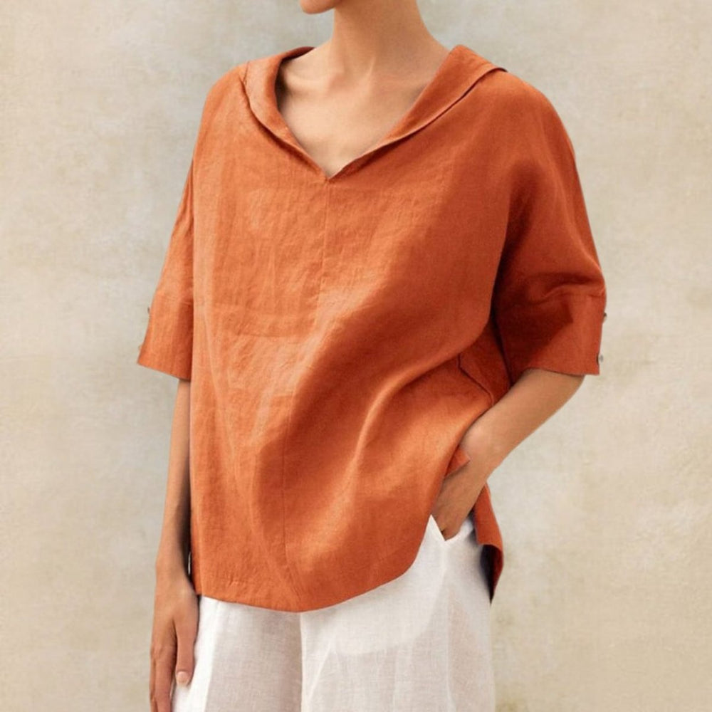 Women's Relaxed-Fit V-Neck Linen Short-Sleeve Top
