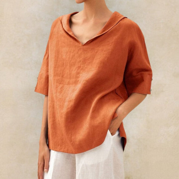 Women's Relaxed-Fit V-Neck Linen Short-Sleeve Top