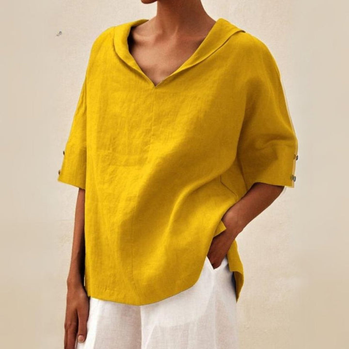 Women's Relaxed-Fit V-Neck Linen Short-Sleeve Top