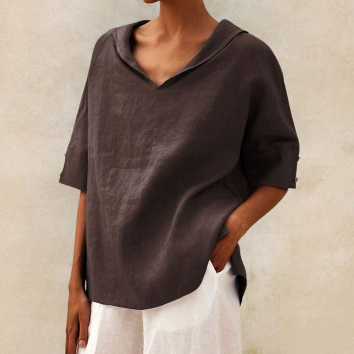 Women's Relaxed-Fit V-Neck Linen Short-Sleeve Top