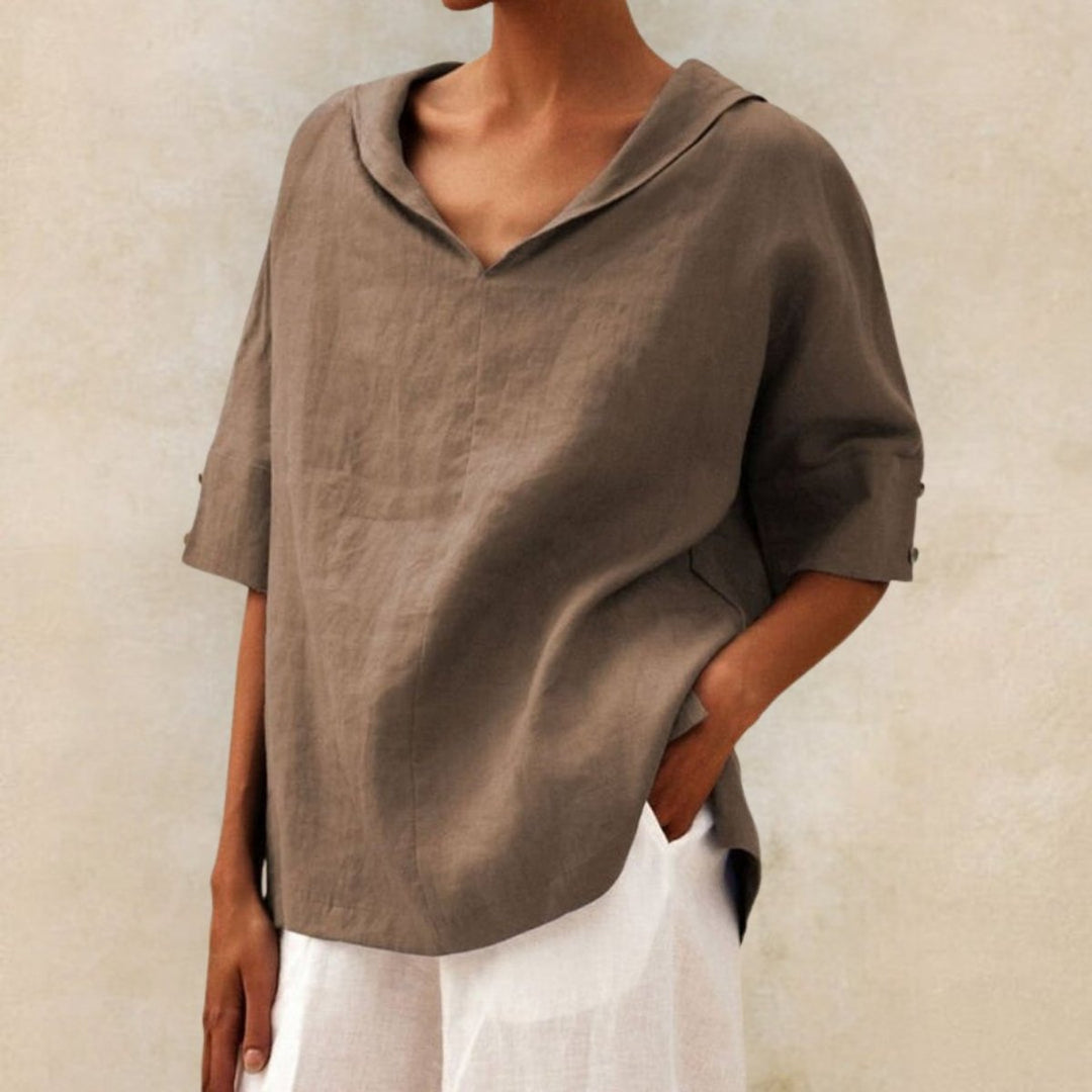 Women's Relaxed-Fit V-Neck Linen Short-Sleeve Top