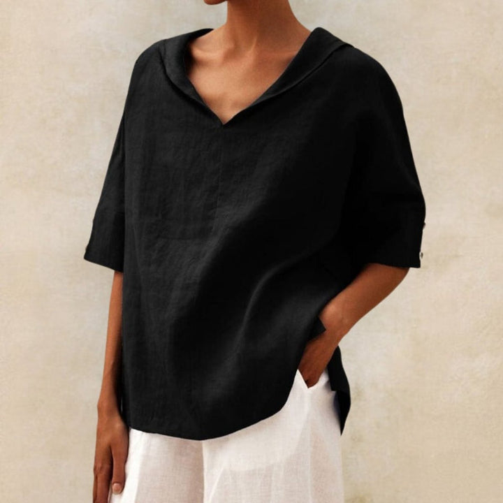 Women's Relaxed-Fit V-Neck Linen Short-Sleeve Top