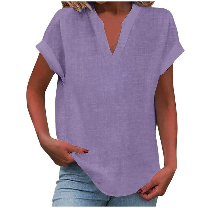 Women's Relaxed-Fit V-Neck Short-Sleeve Linen-Look Blouse