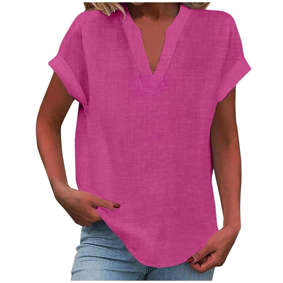 Women's Relaxed-Fit V-Neck Short-Sleeve Linen-Look Blouse