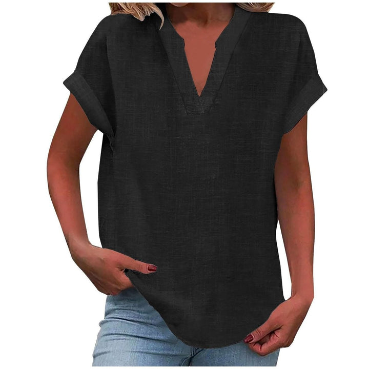 Women's Relaxed-Fit V-Neck Short-Sleeve Linen-Look Blouse