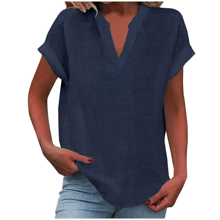 Women's Relaxed-Fit V-Neck Short-Sleeve Linen-Look Blouse