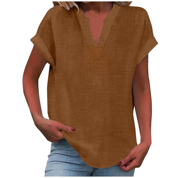 Women's Relaxed-Fit V-Neck Short-Sleeve Linen-Look Blouse
